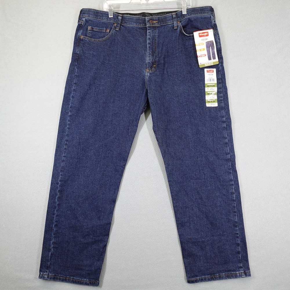 Wrangler Jeans Mens 42x29 Blue Five Star Regular Fit Flex Denim 96CFWSW Workwear